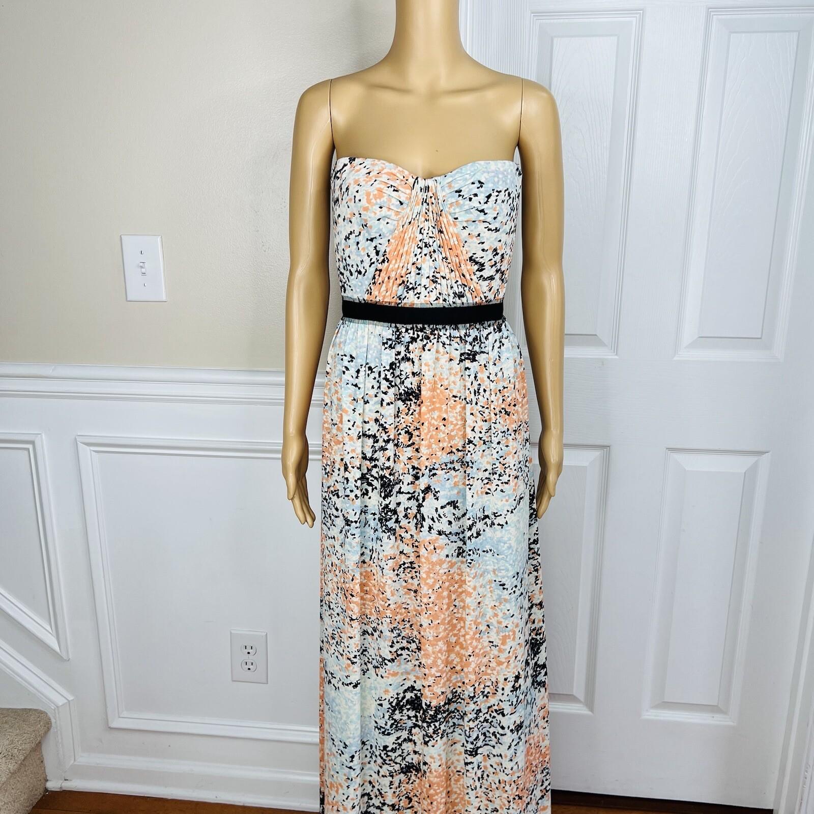 BCBGMAXAZRIA Chiffon Maxi Dress Size 12 Amber Powder Pleated Strapless New