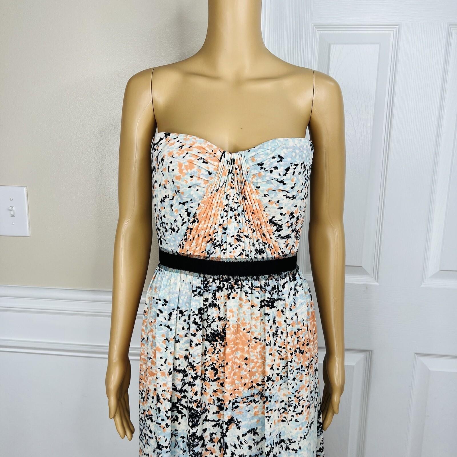 BCBGMAXAZRIA Chiffon Maxi Dress Size 12 Amber Powder Pleated Strapless New