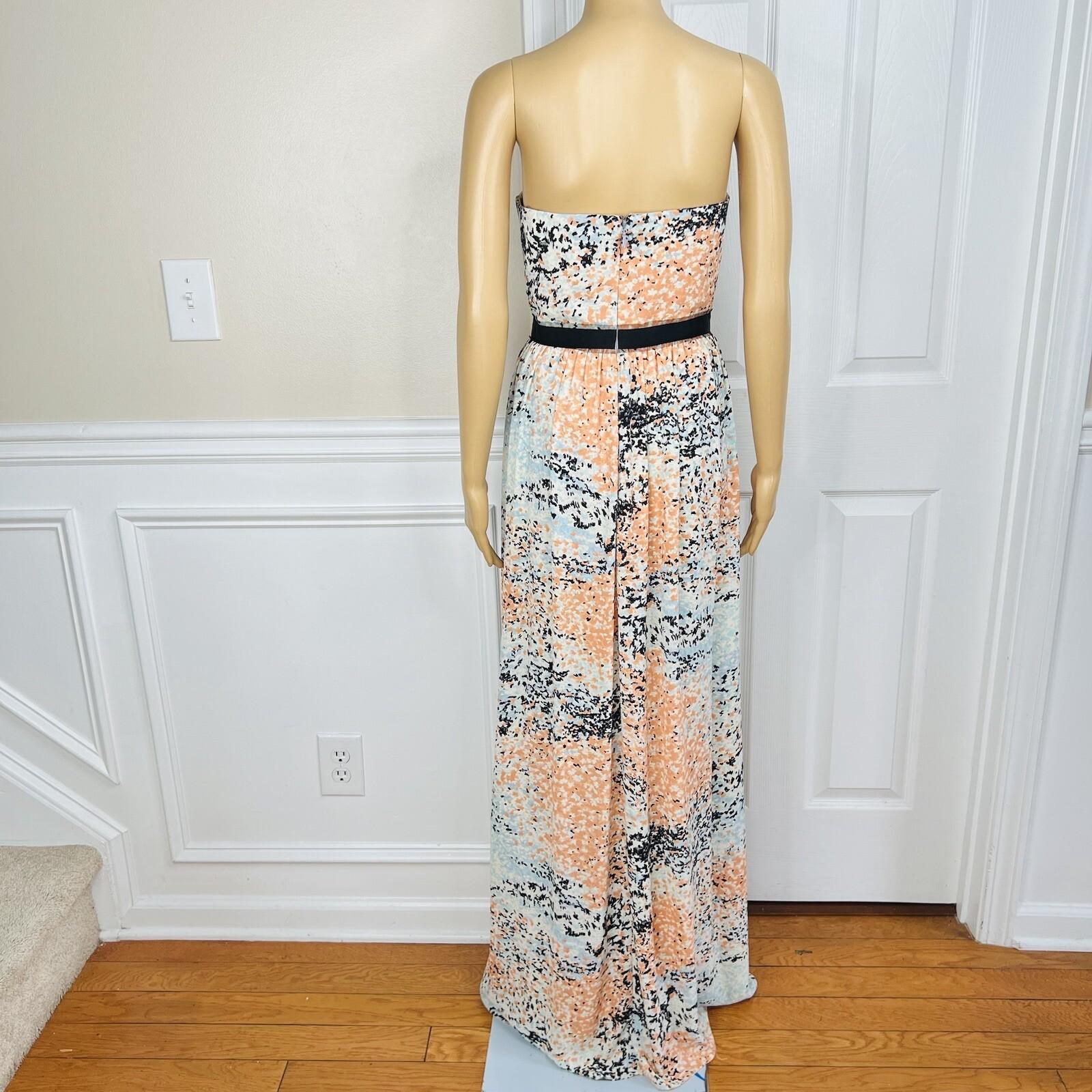 BCBGMAXAZRIA Chiffon Maxi Dress Size 12 Amber Powder Pleated Strapless New