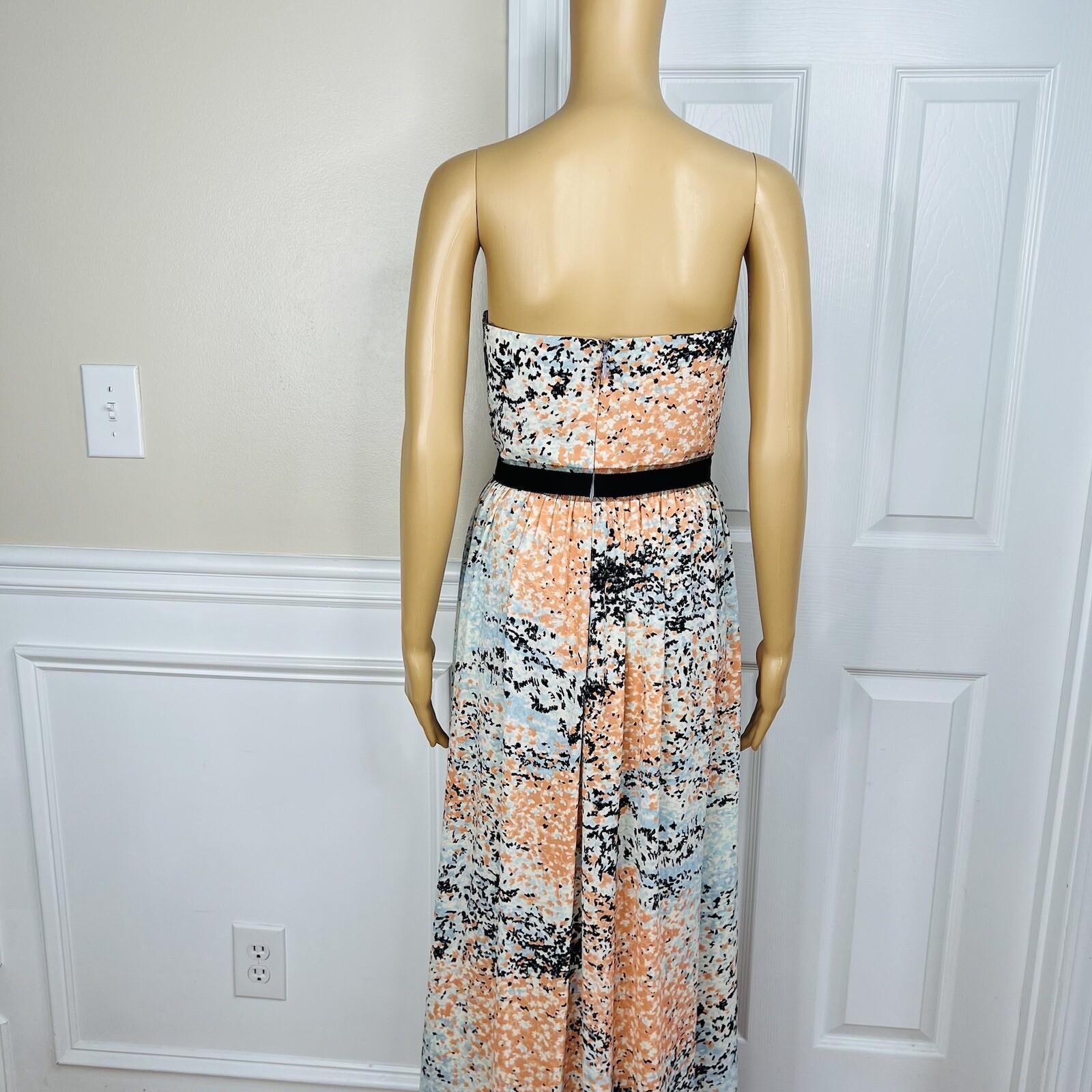 BCBGMAXAZRIA Chiffon Maxi Dress Size 12 Amber Powder Pleated Strapless New