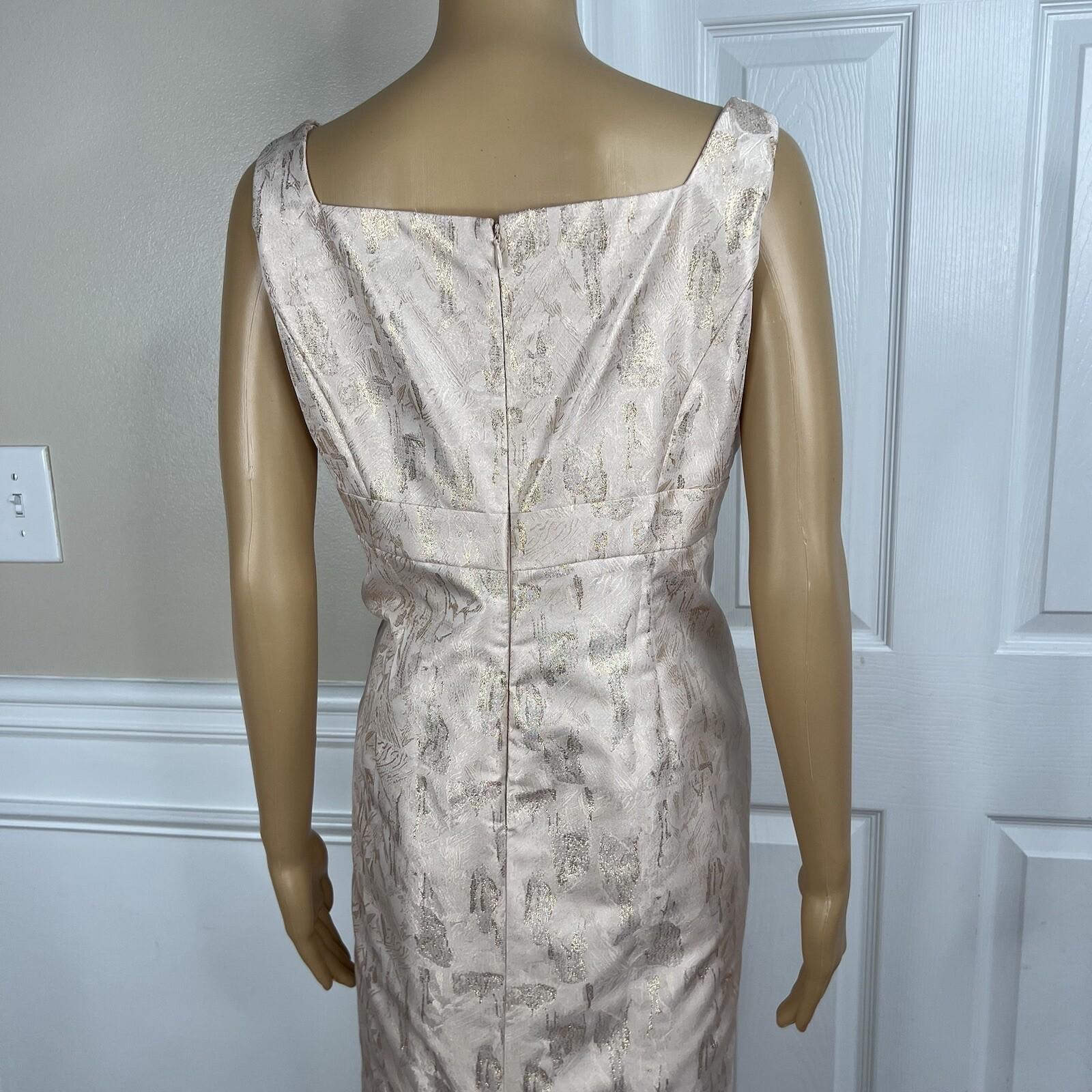 TAHARI ASL Polyester Metallic Dress Suit 10 Rose Gold Jacquard Shift Bolero 2PC