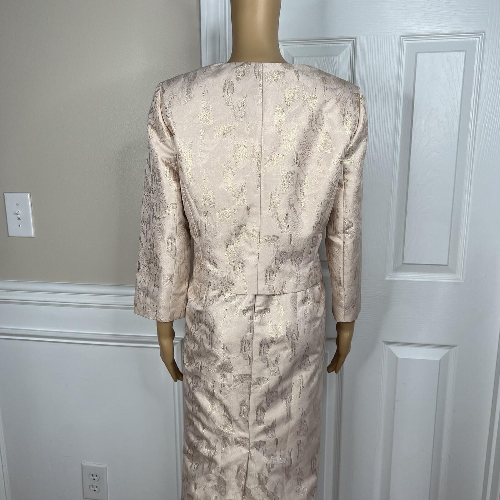 TAHARI ASL Polyester Metallic Dress Suit 10 Rose Gold Jacquard Shift Bolero 2PC