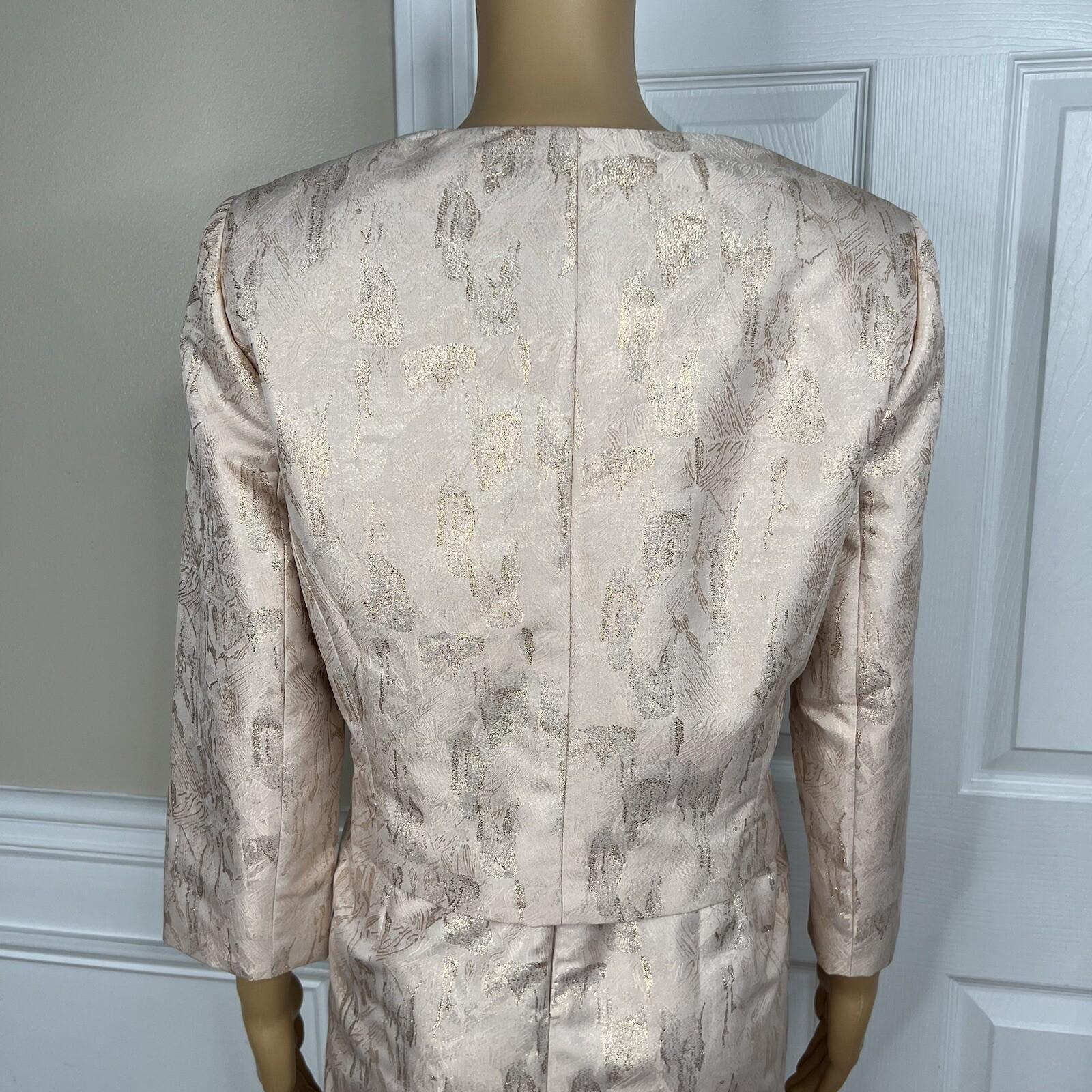 TAHARI ASL Polyester Metallic Dress Suit 10 Rose Gold Jacquard Shift Bolero 2PC