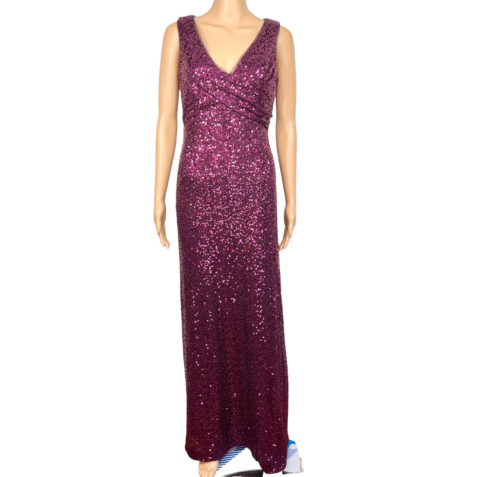 JACKIE JON Purple Sequin Polyester Spandex Bodycon Evening Cocktail Dress SZ 6