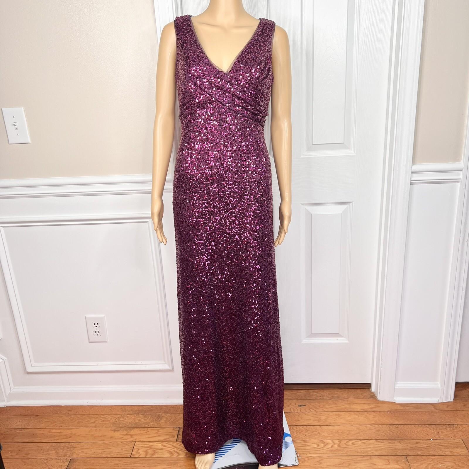 JACKIE JON Purple Sequin Polyester Spandex Bodycon Evening Cocktail Dress SZ 6