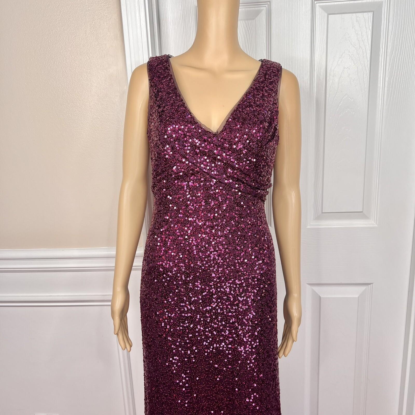 JACKIE JON Purple Sequin Polyester Spandex Bodycon Evening Cocktail Dress SZ 6