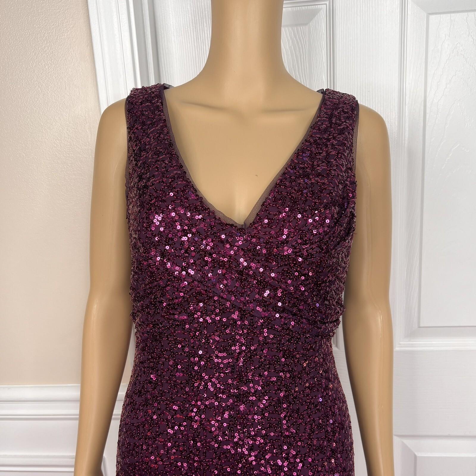 JACKIE JON Purple Sequin Polyester Spandex Bodycon Evening Cocktail Dress SZ 6