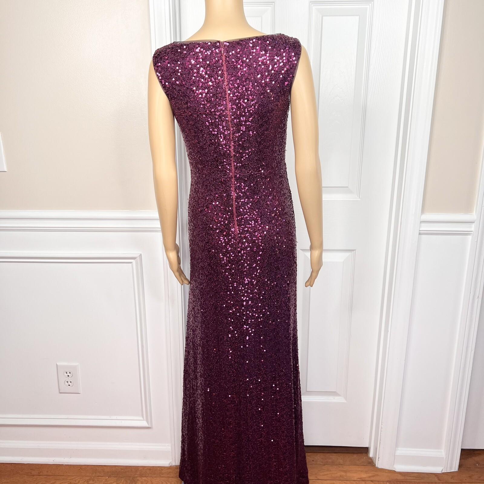 JACKIE JON Purple Sequin Polyester Spandex Bodycon Evening Cocktail Dress SZ 6