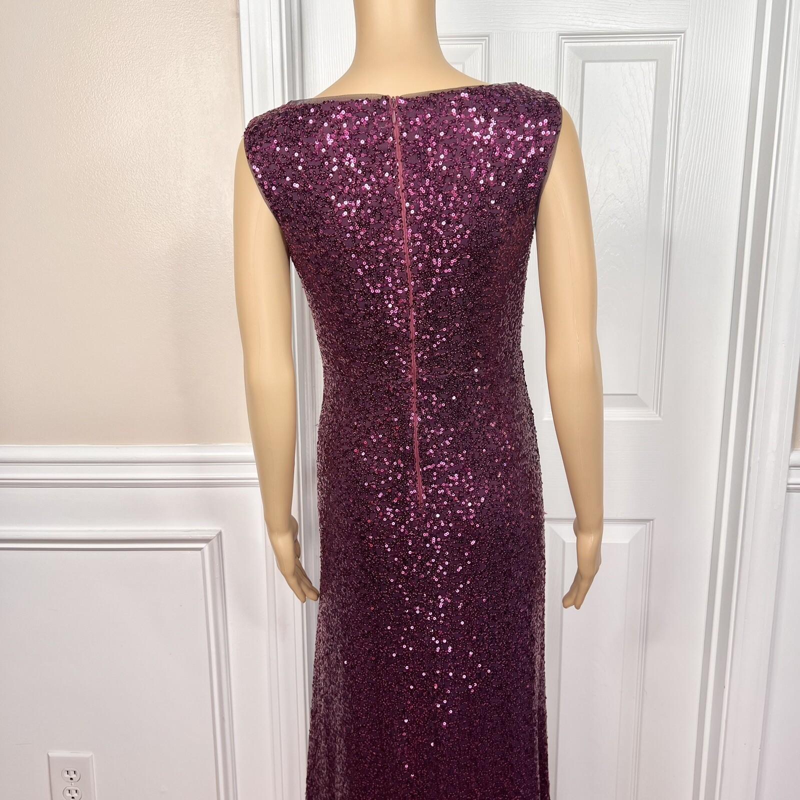 JACKIE JON Purple Sequin Polyester Spandex Bodycon Evening Cocktail Dress SZ 6