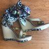 10-211.jpg CARLOS FALCHI Women Leopard Floral Pattern Platform Wedge Sandals Size 7 M