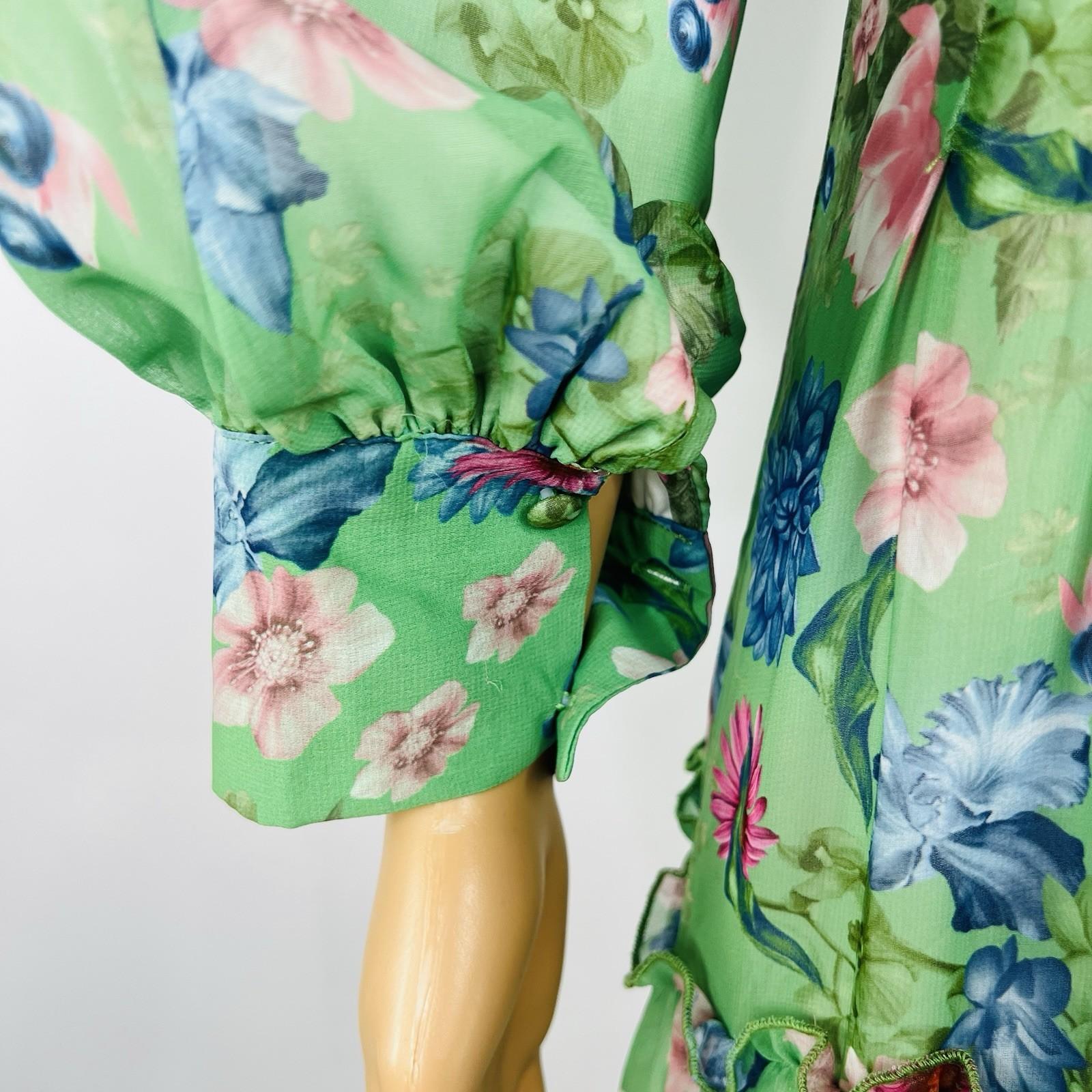 Georgette Maxi Dress XL Floral Maxi Ruffle Bishop Sleeves Button Down Tiered