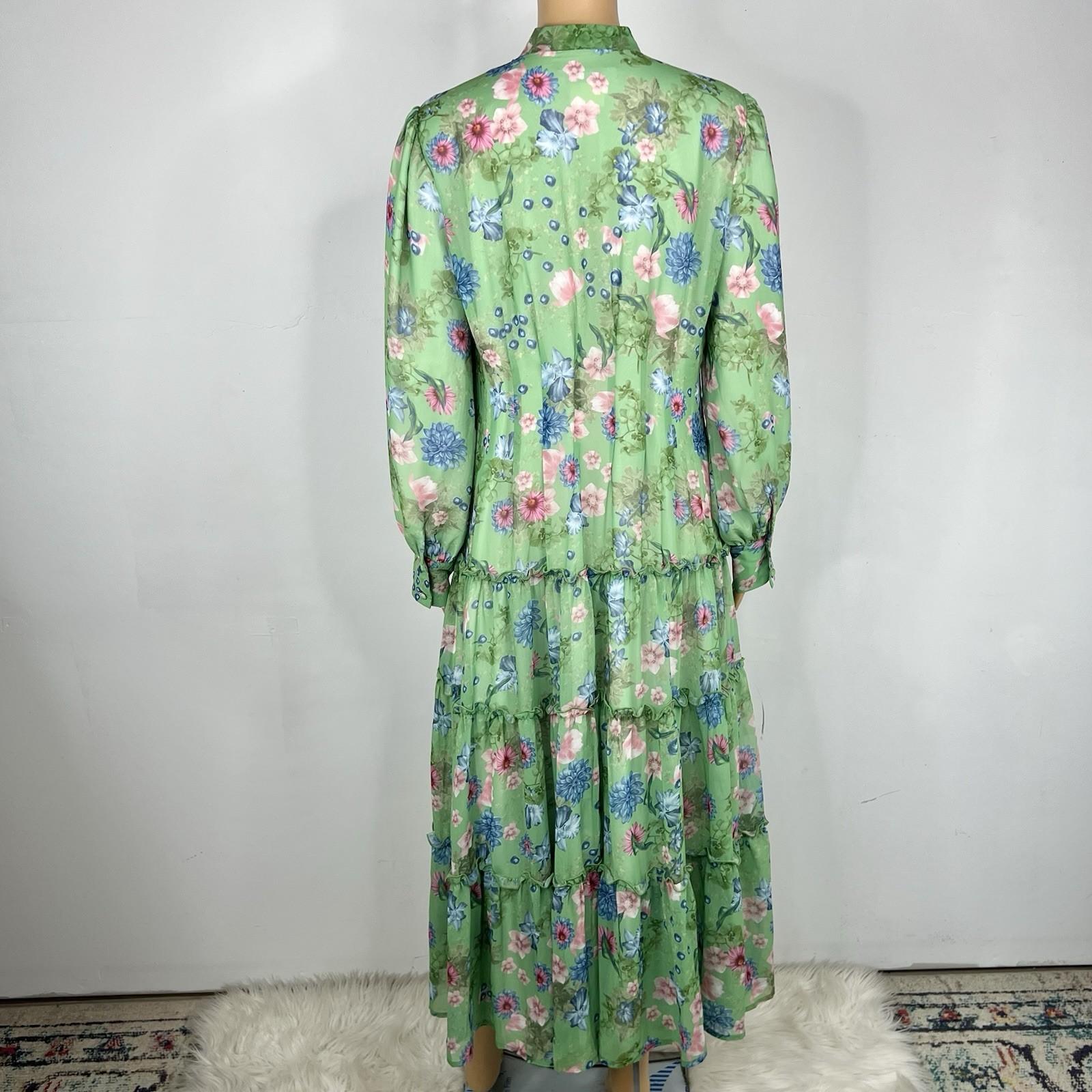 Georgette Maxi Dress XL Floral Maxi Ruffle Bishop Sleeves Button Down Tiered