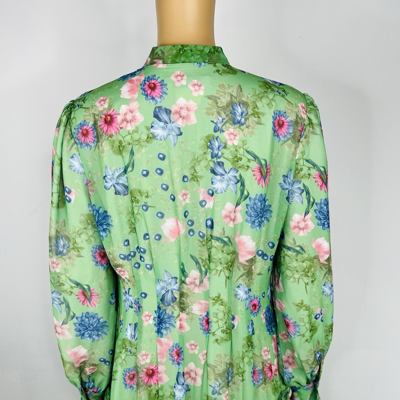Georgette Maxi Dress XL Floral Maxi Ruffle Bishop Sleeves Button Down Tiered