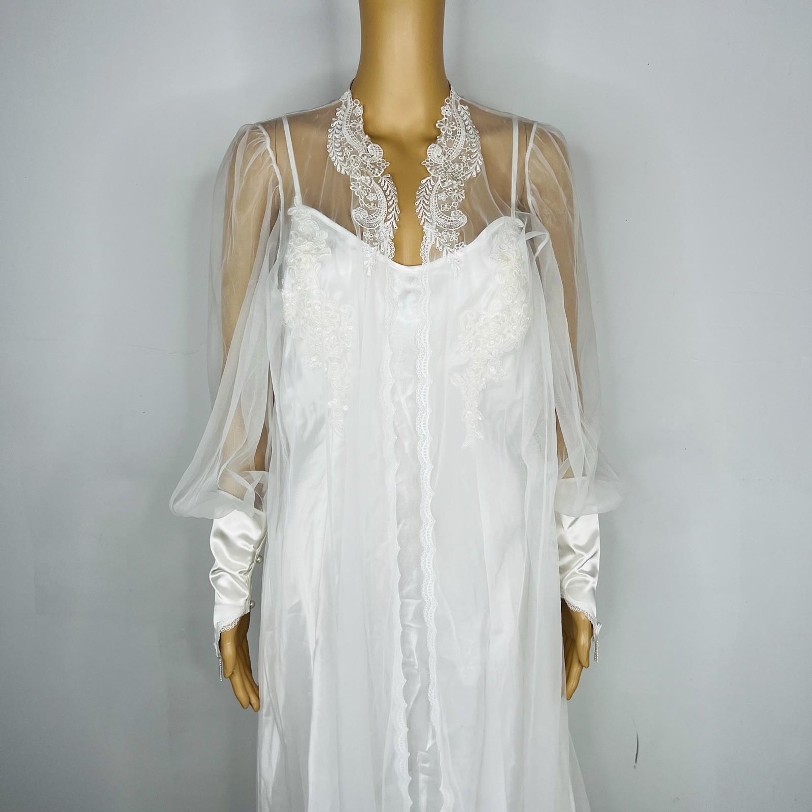 Fredericks Of Hollywood Vtg Peignoir Size S Nightgown Size M White Bridal Beaded