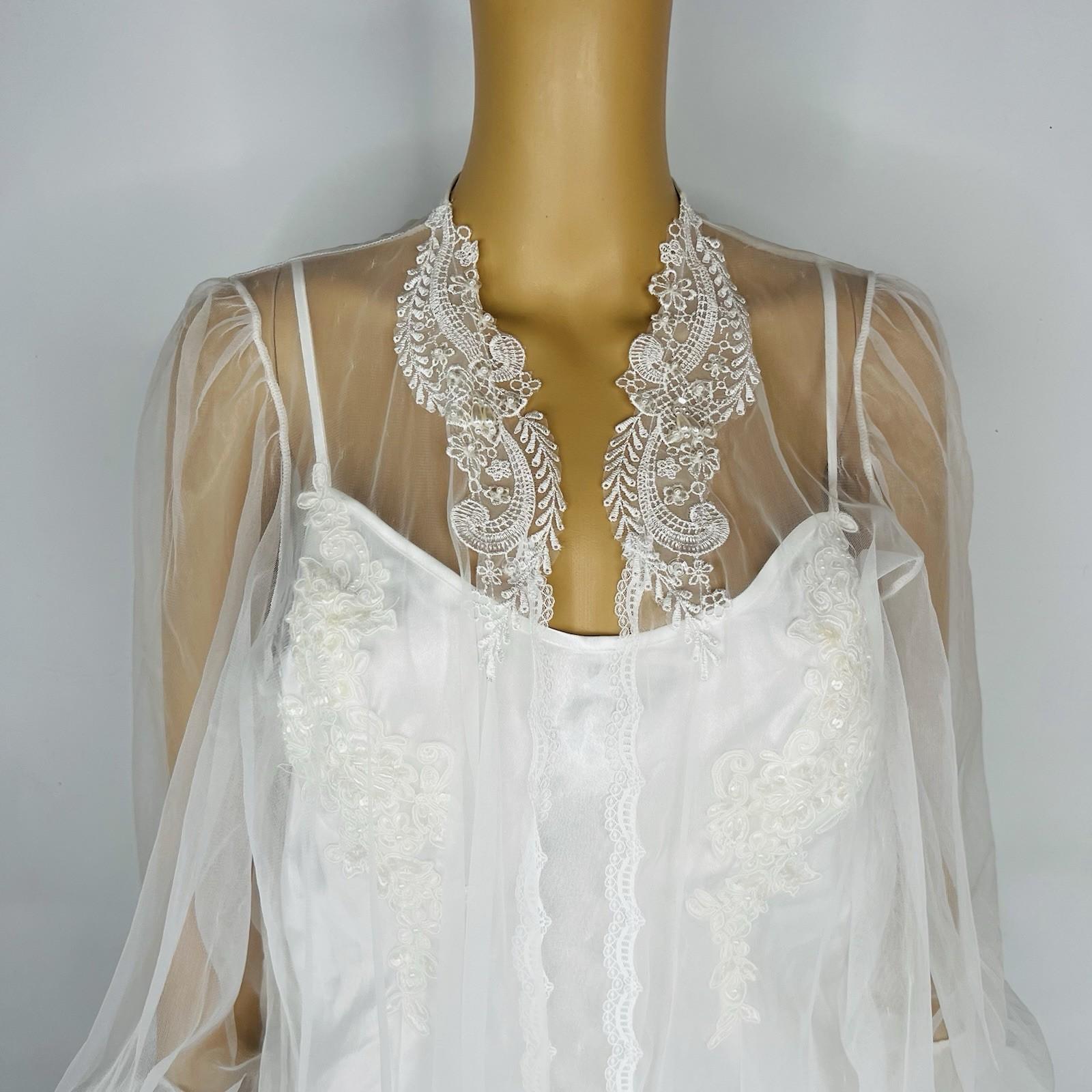 Fredericks Of Hollywood Vtg Peignoir Size S Nightgown Size M White Bridal Beaded