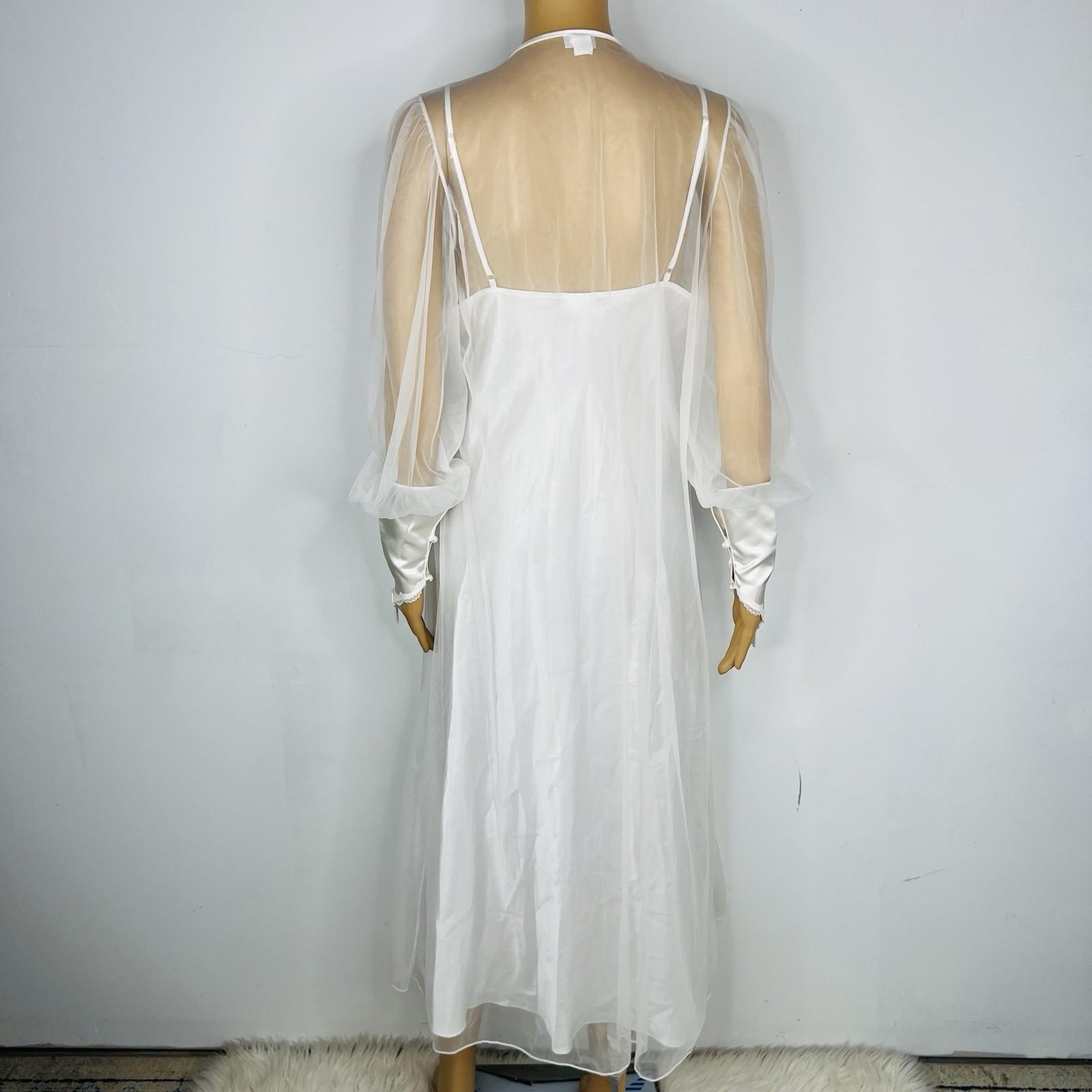 Fredericks Of Hollywood Vtg Peignoir Size S Nightgown Size M White Bridal Beaded
