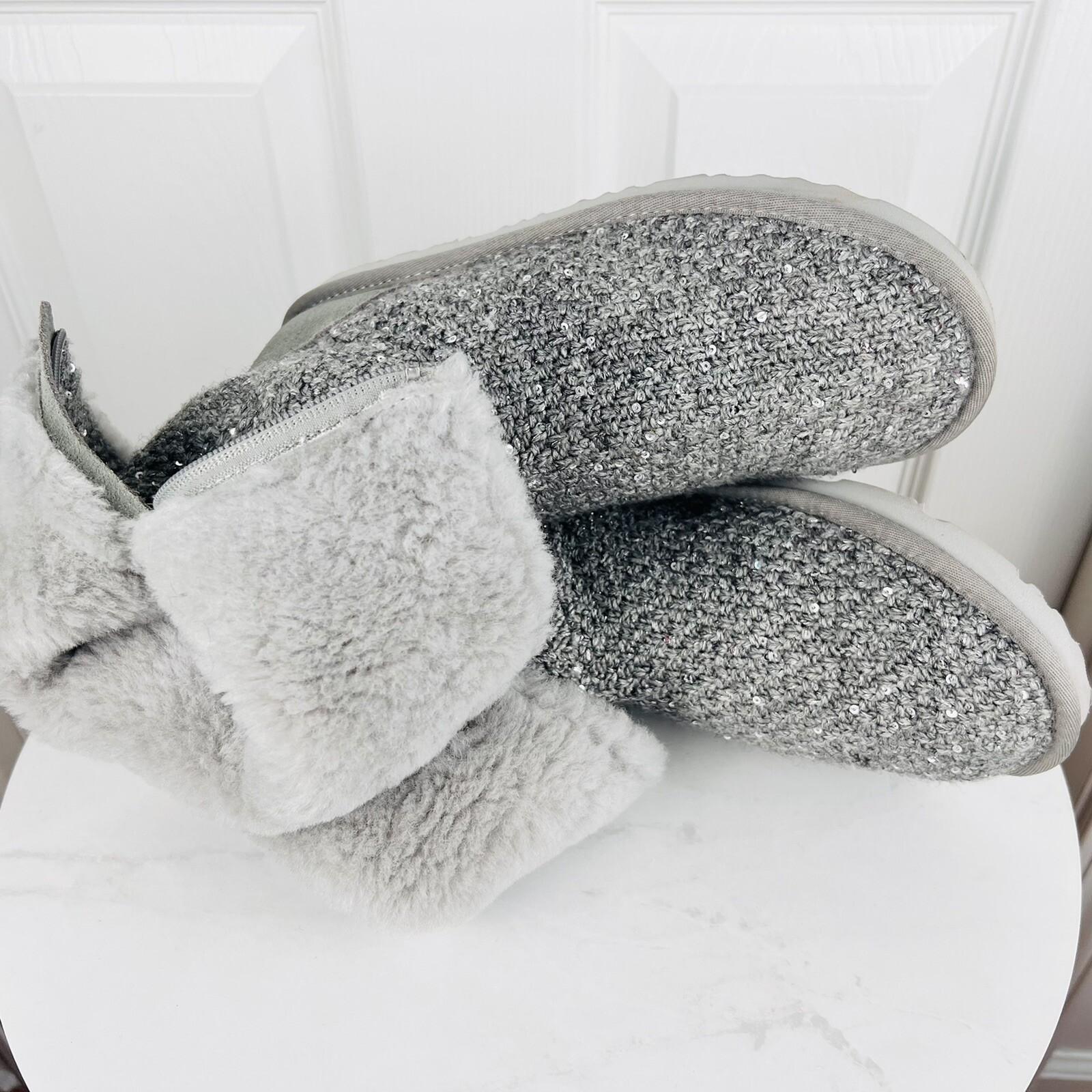 UGG Treadlite Silver Gray Sequin Knit Mid Calf Sweater Boots Shoes Size 6