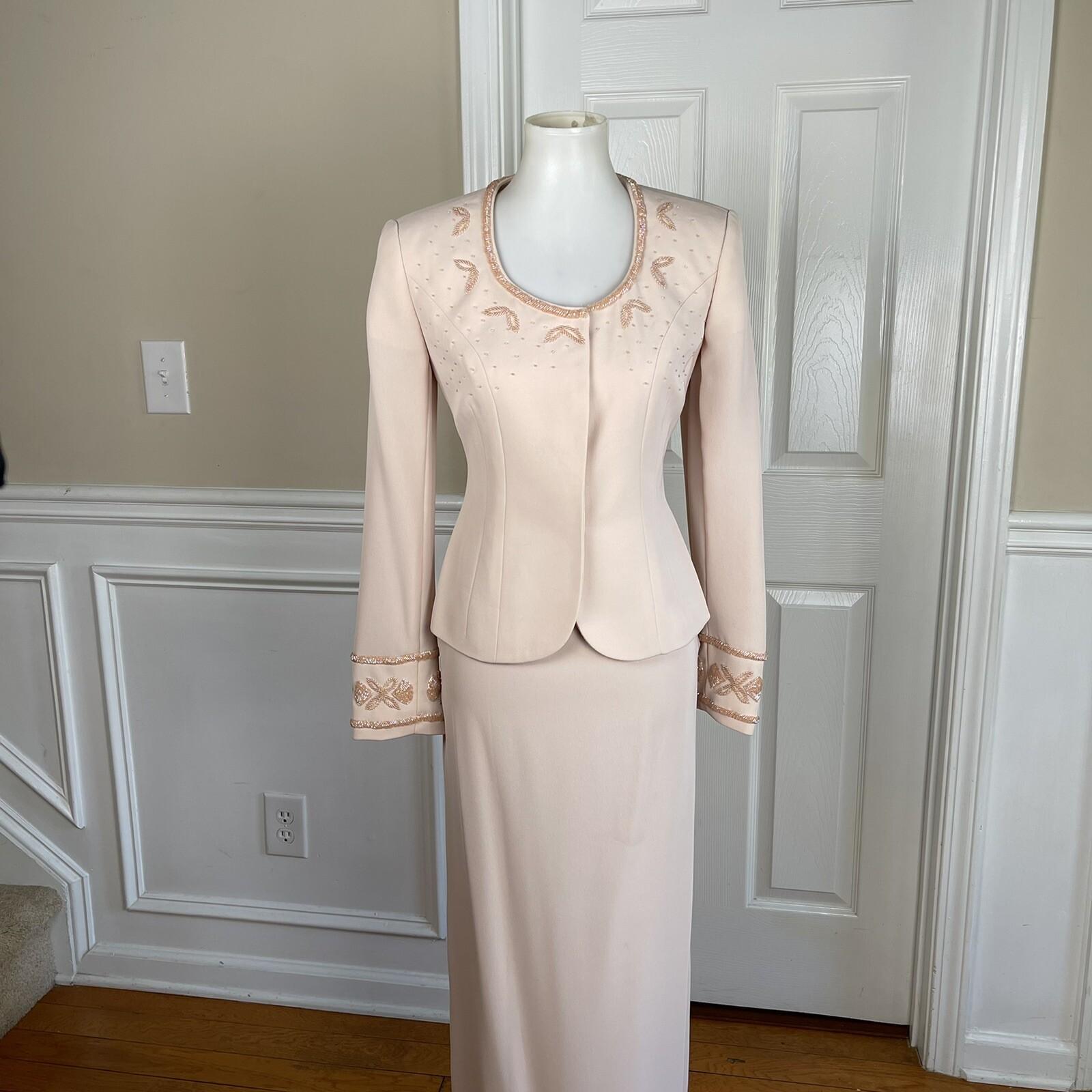 New MAGALLI EVENING 2PC Pink Beaded Polyester Long Skirt Suit Size 4 MSRP 0