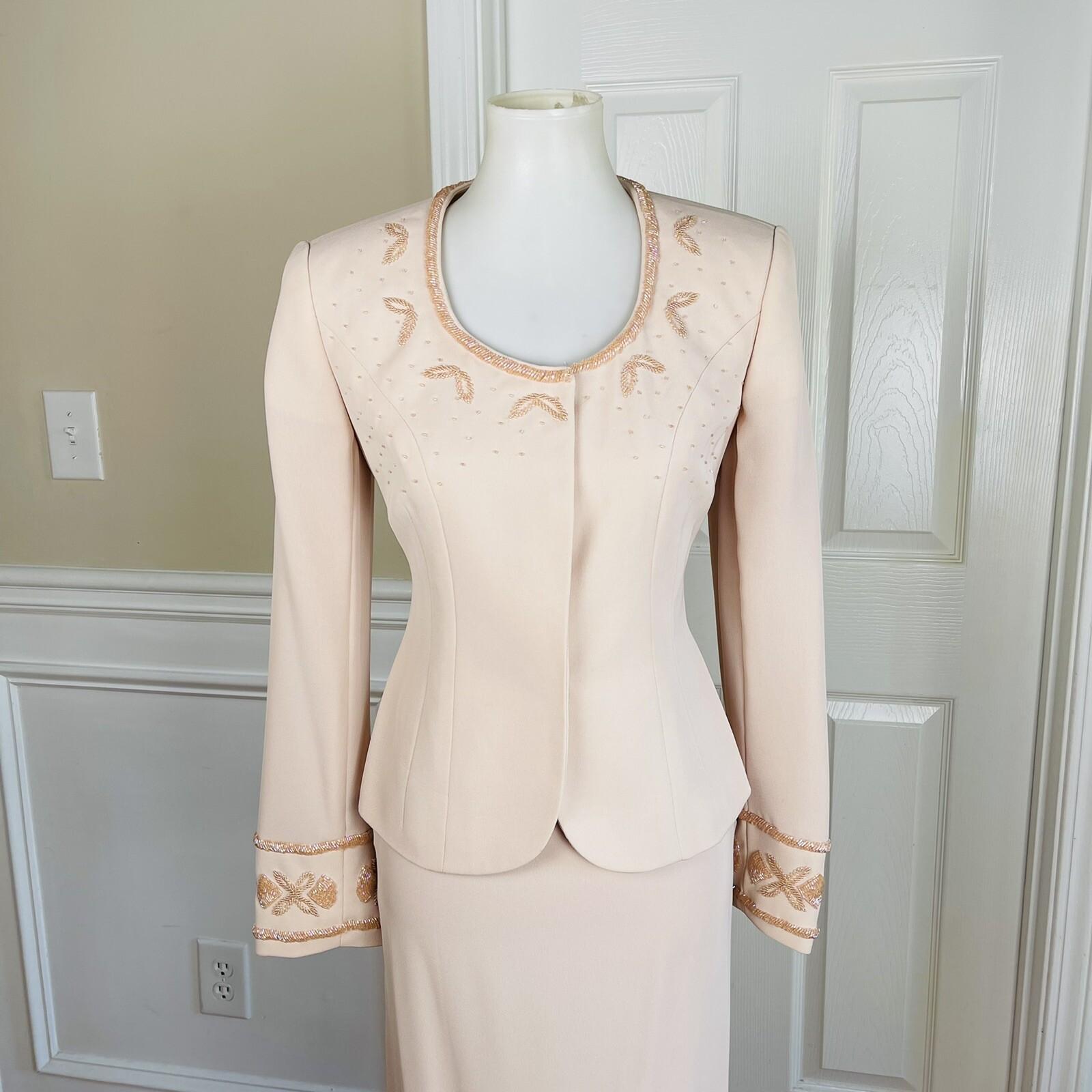 New MAGALLI EVENING 2PC Pink Beaded Polyester Long Skirt Suit Size 4 MSRP 0