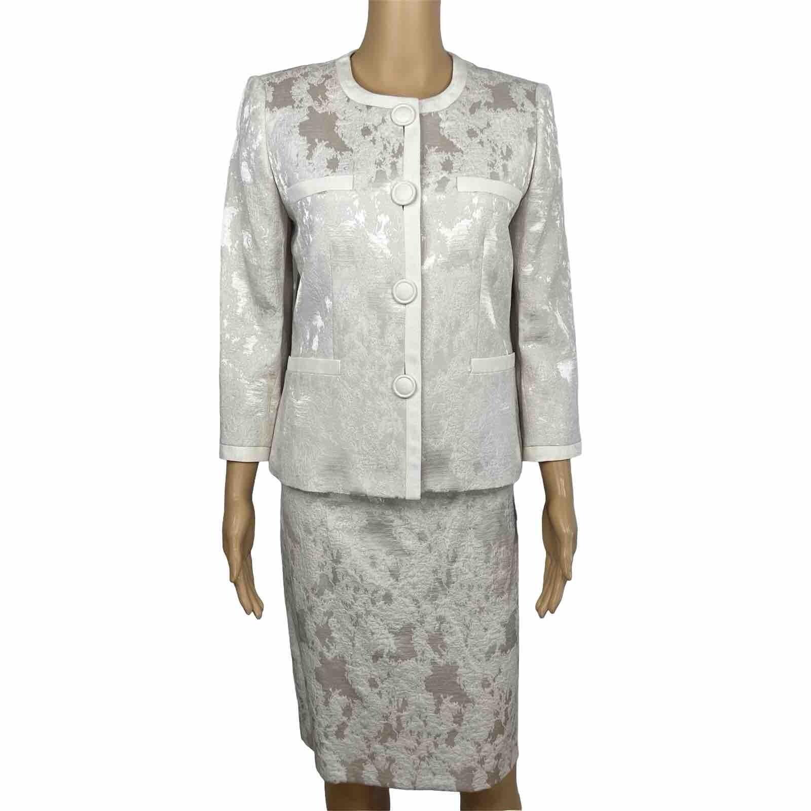 10-2178.jpg KASPER Rayon Polyester Cotton Skirt Suit Size 4 Beige 3/4 Sleeves 2PC Lined New