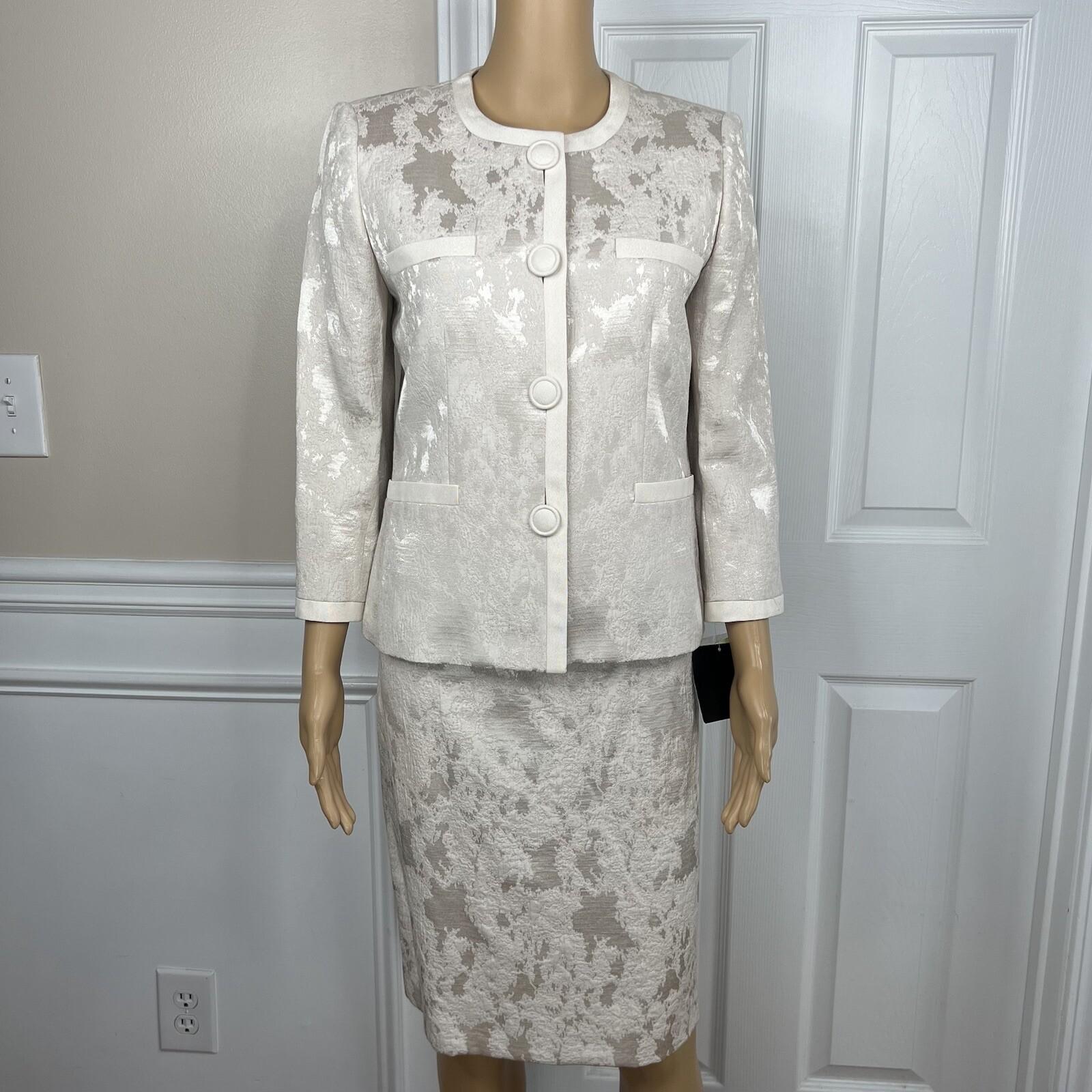 10-2179.jpg KASPER Rayon Polyester Cotton Skirt Suit Size 4 Beige 3/4 Sleeves 2PC Lined New