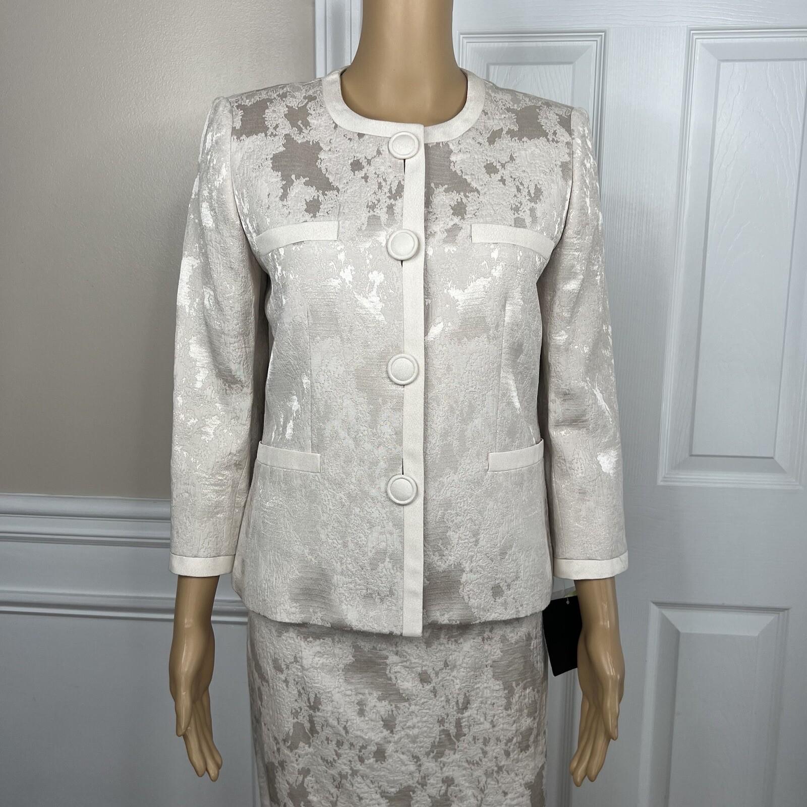 10-2180.jpg KASPER Rayon Polyester Cotton Skirt Suit Size 4 Beige 3/4 Sleeves 2PC Lined New