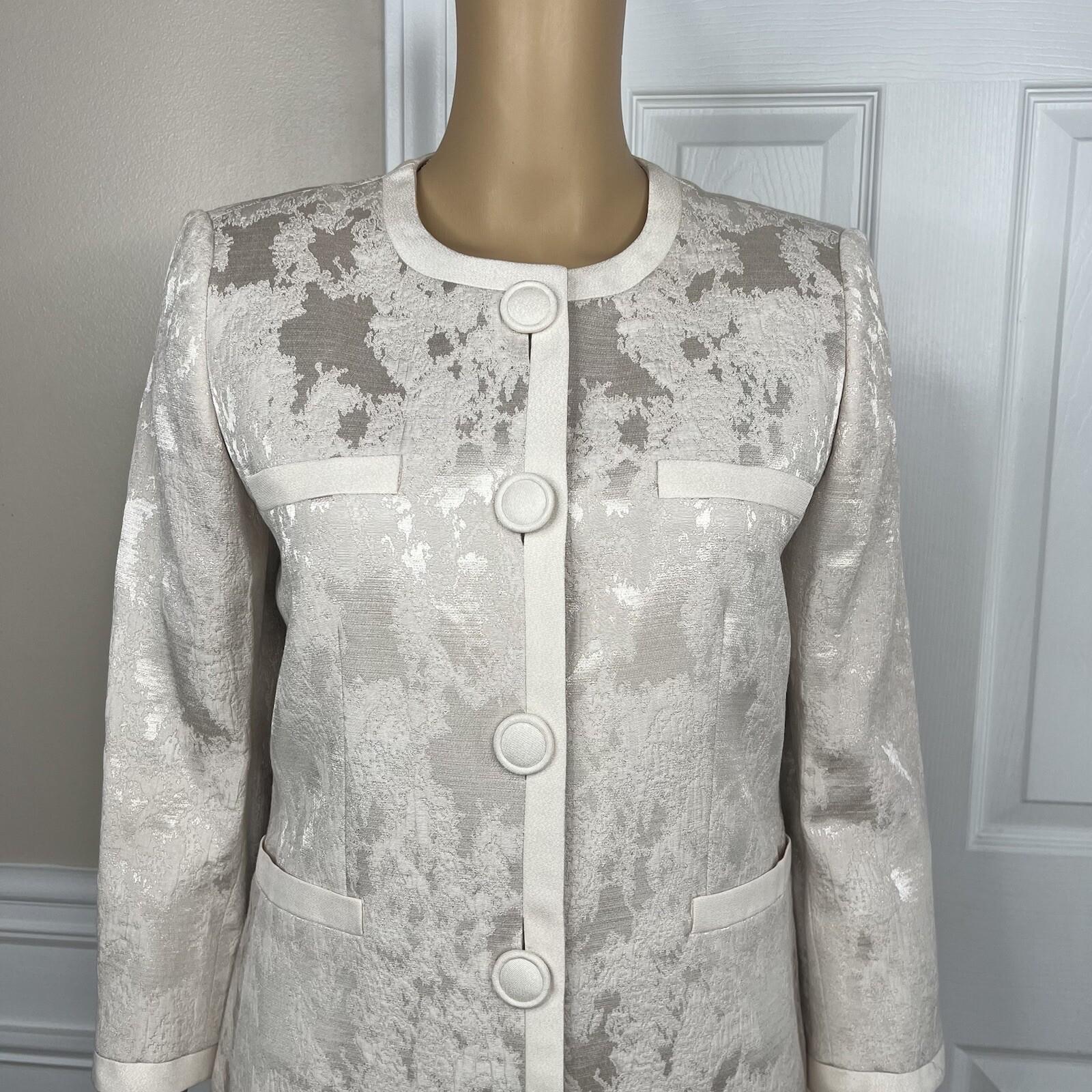 10-2181.jpg KASPER Rayon Polyester Cotton Skirt Suit Size 4 Beige 3/4 Sleeves 2PC Lined New