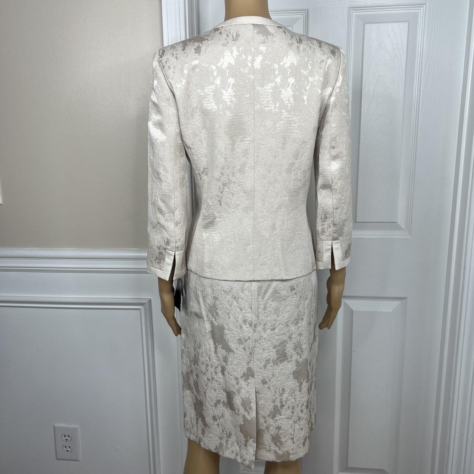 10-2184.jpg KASPER Rayon Polyester Cotton Skirt Suit Size 4 Beige 3/4 Sleeves 2PC Lined New