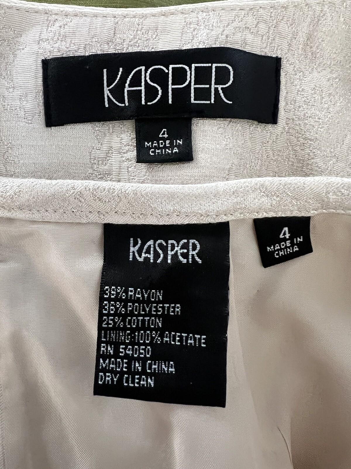 10-2187.jpg KASPER Rayon Polyester Cotton Skirt Suit Size 4 Beige 3/4 Sleeves 2PC Lined New
