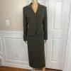 10-2189.jpg Tahari ASL Polyester Skirt Suit Size 8 Dark Green Lined Notch Collar 2 Piece