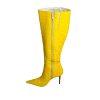 Aldo Leather Knee High Boots 6 Yellow Crocodile Embossed Pointed Toes Siletto