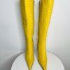 Aldo Leather Knee High Boots 6 Yellow Crocodile Embossed Pointed Toes Siletto