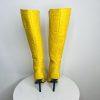 Aldo Leather Knee High Boots 6 Yellow Crocodile Embossed Pointed Toes Siletto