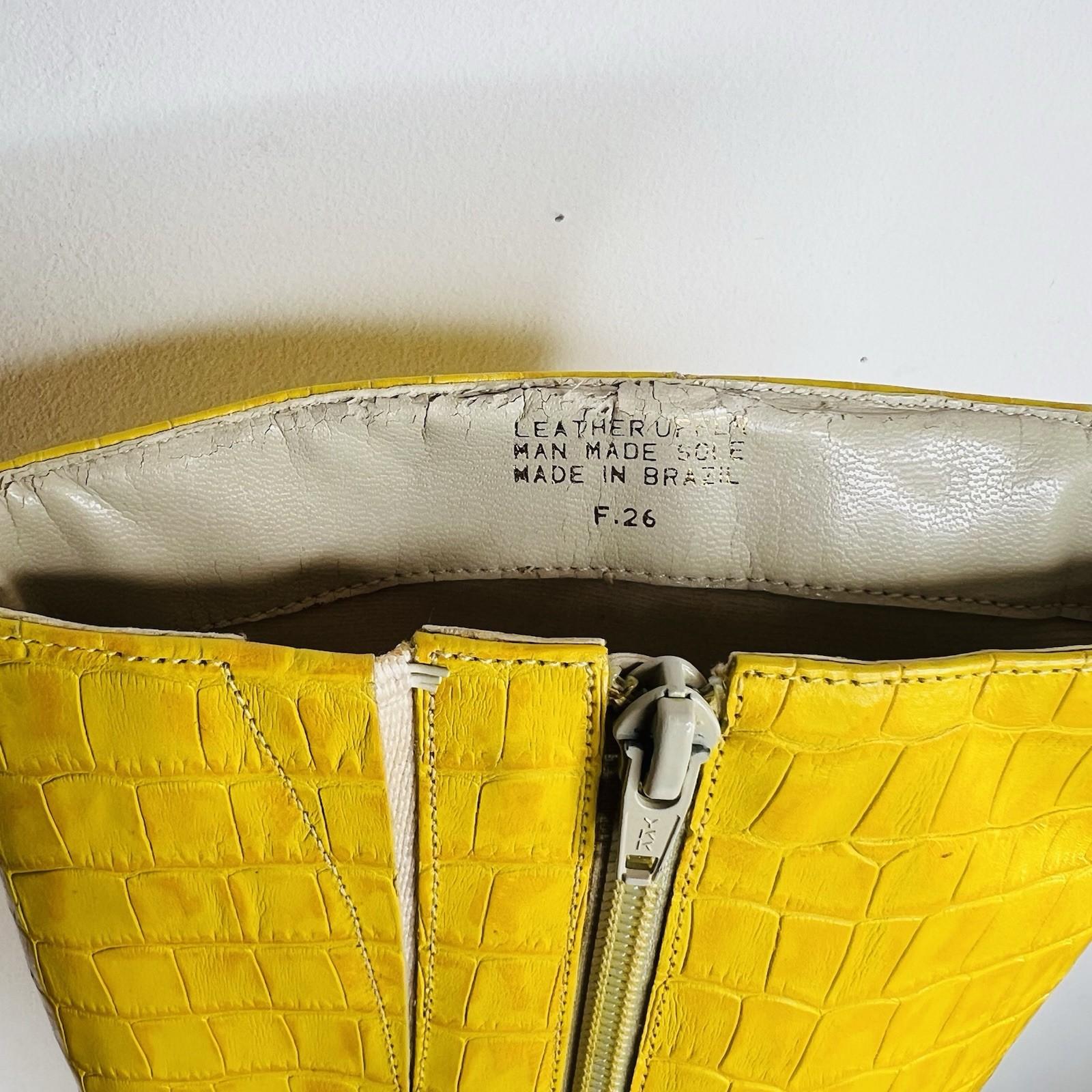 Aldo Leather Knee High Boots 6 Yellow Crocodile Embossed Pointed Toes Siletto