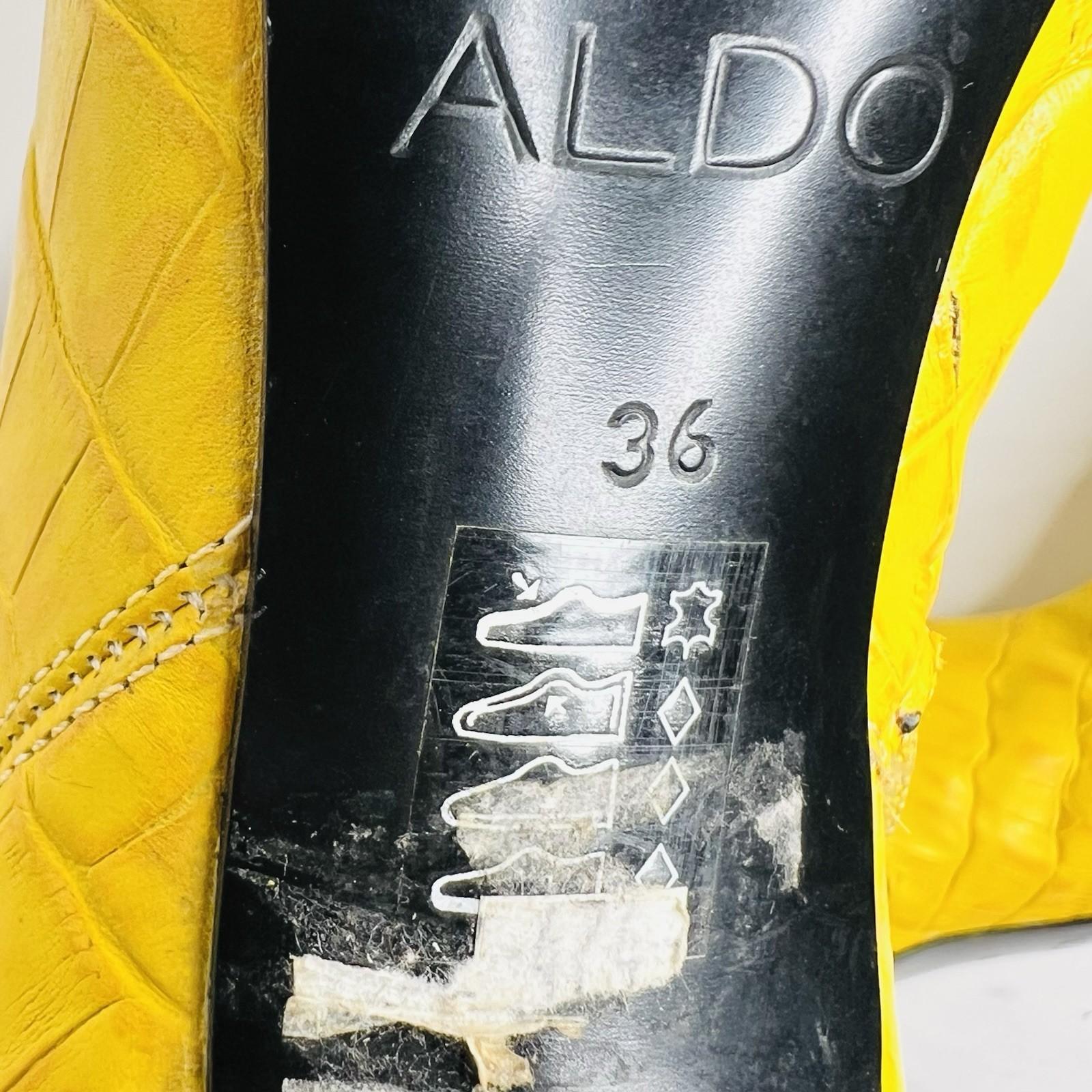 Aldo Leather Knee High Boots 6 Yellow Crocodile Embossed Pointed Toes Siletto