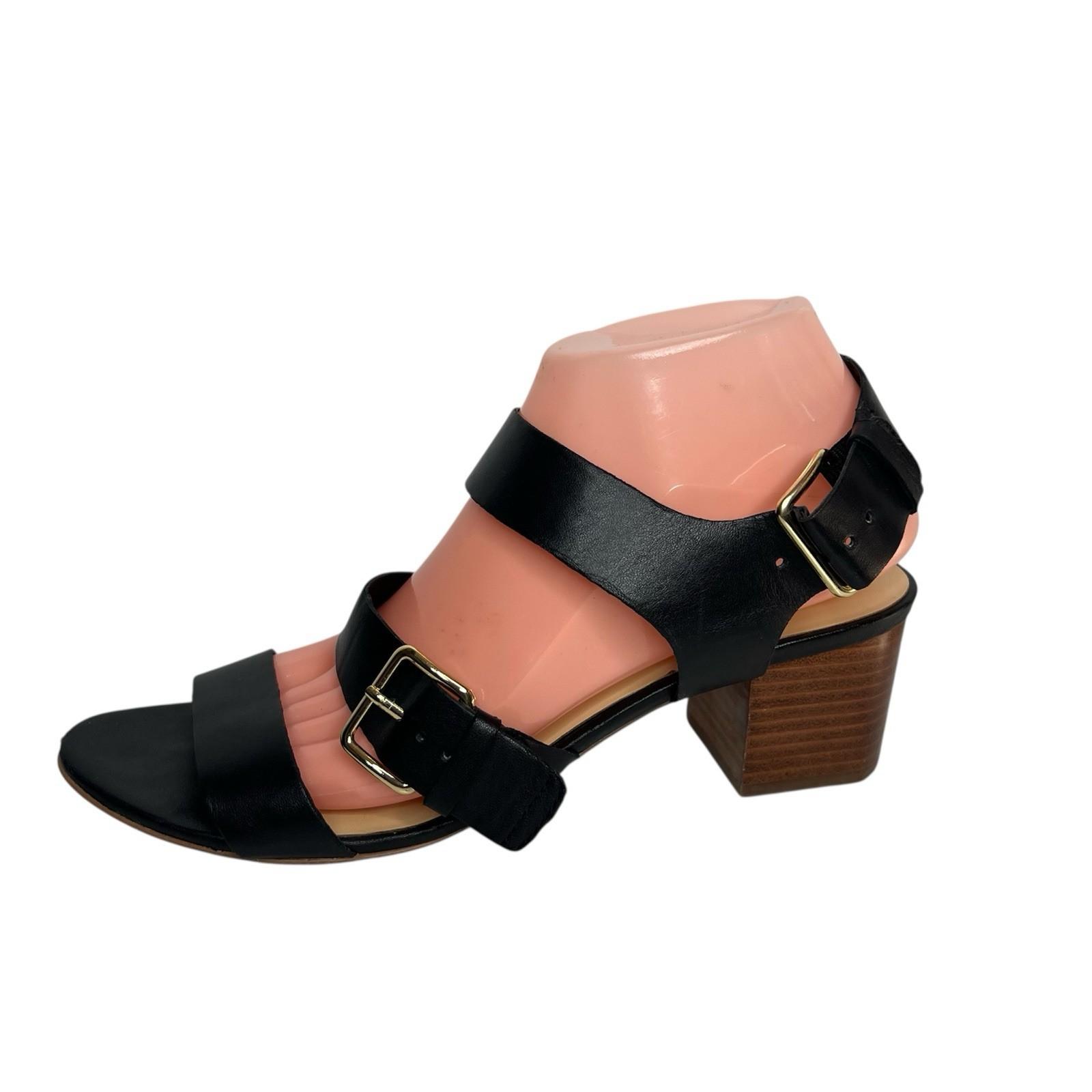 10-2209.jpg Kate Spade NY Black Soft Leather Buckle Ankle Strap Sandals 9M Block Heels