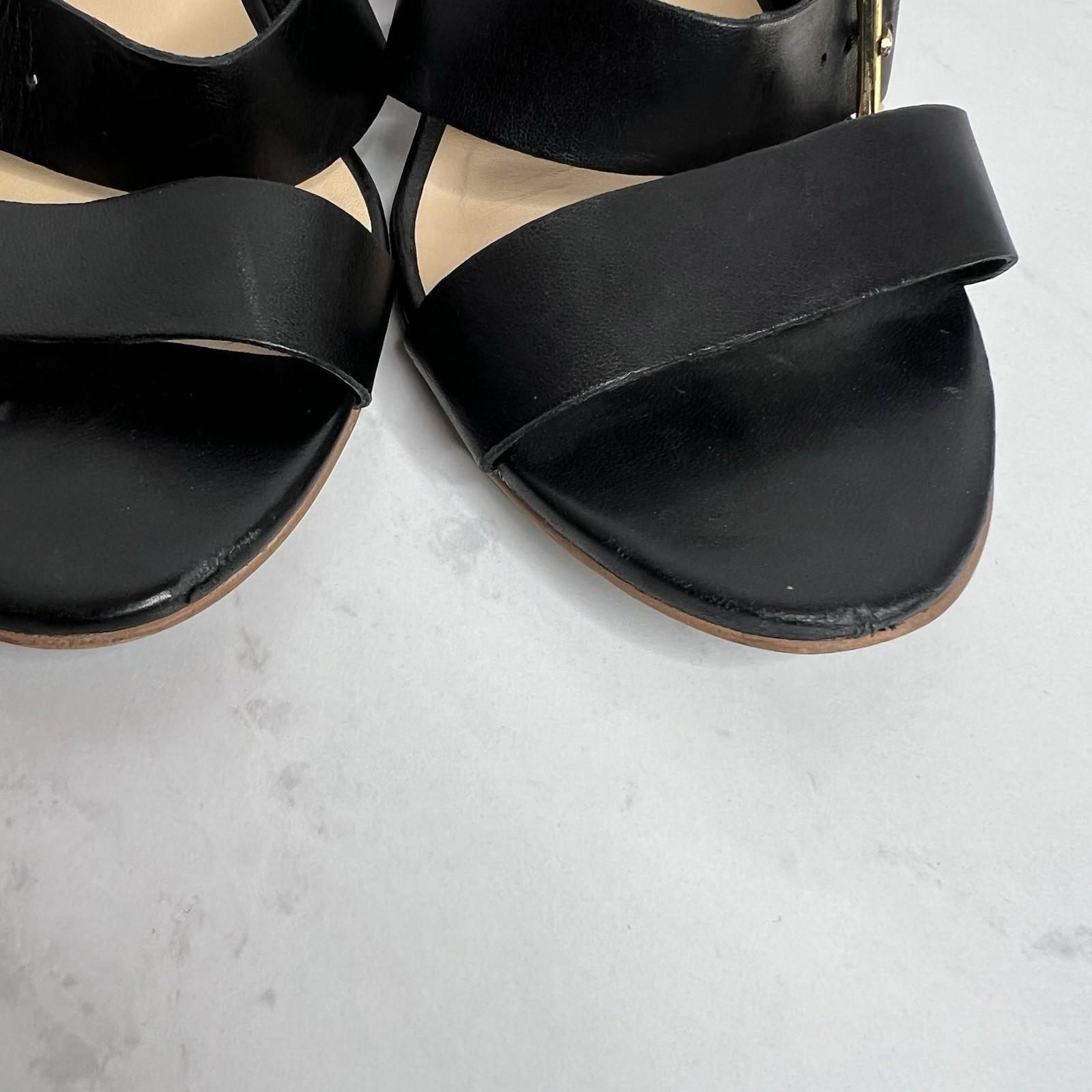 10-2212.jpg Kate Spade NY Black Soft Leather Buckle Ankle Strap Sandals 9M Block Heels