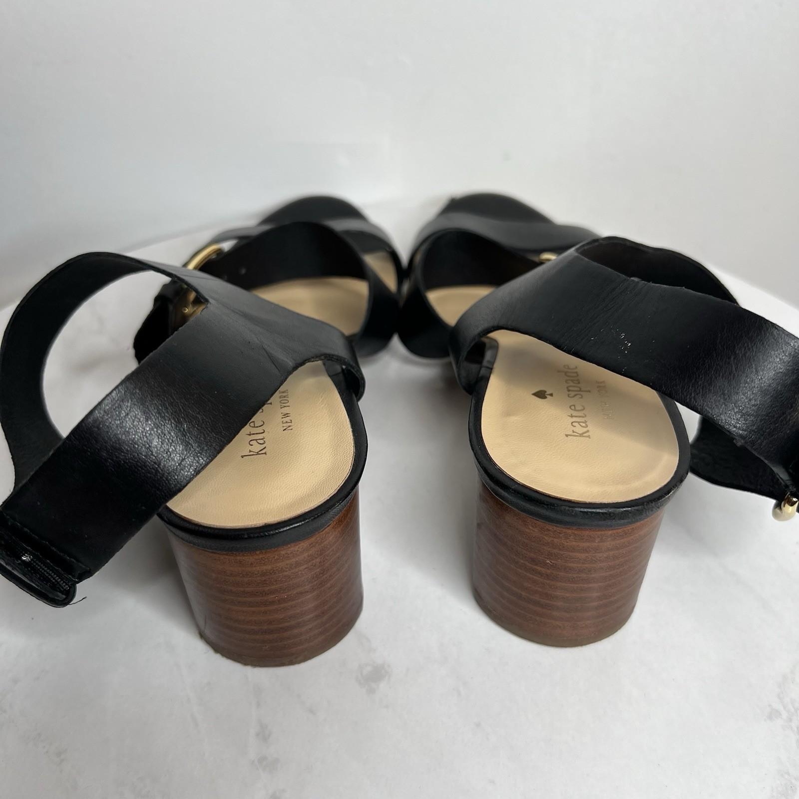 10-2215.jpg Kate Spade NY Black Soft Leather Buckle Ankle Strap Sandals 9M Block Heels
