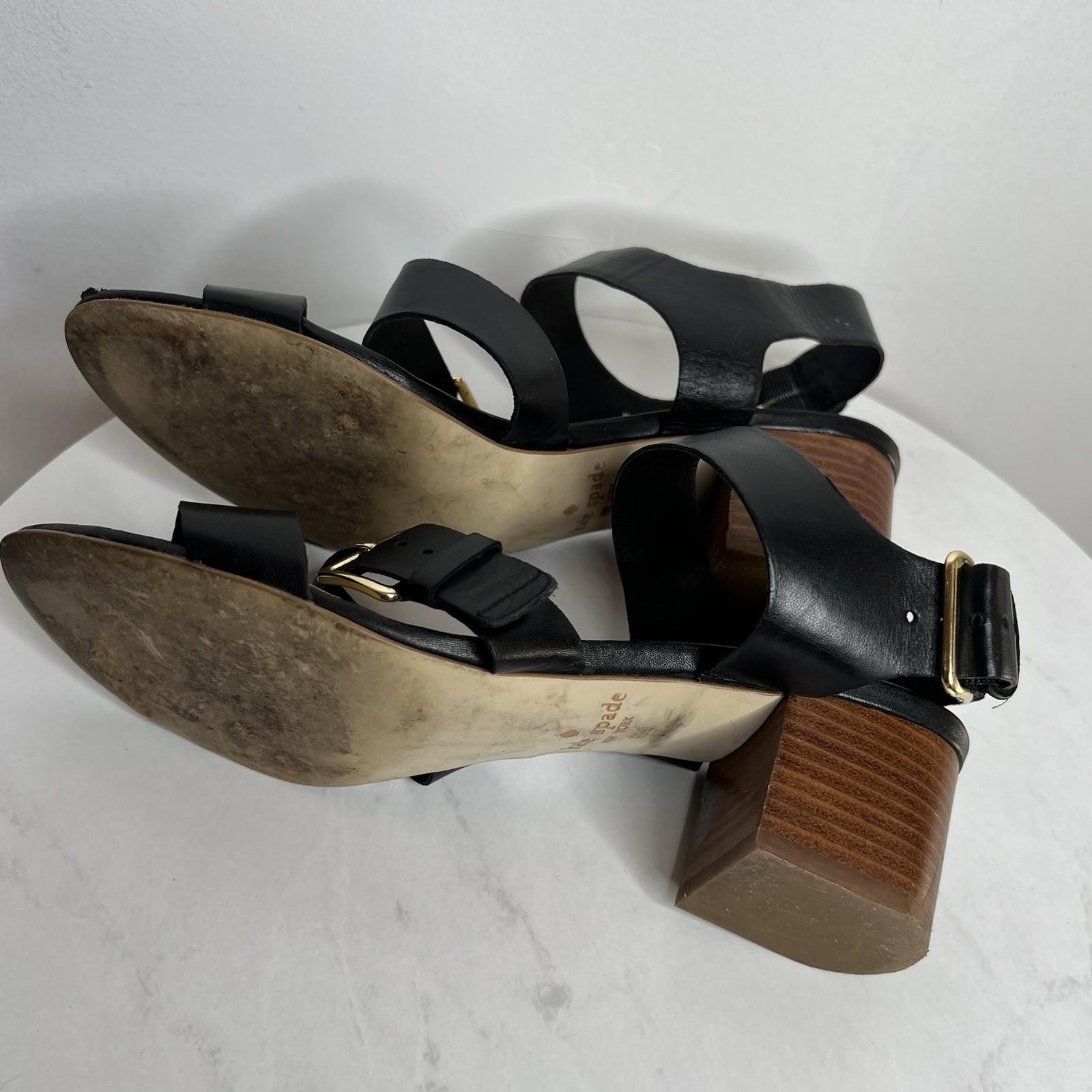 10-2217.jpg Kate Spade NY Black Soft Leather Buckle Ankle Strap Sandals 9M Block Heels