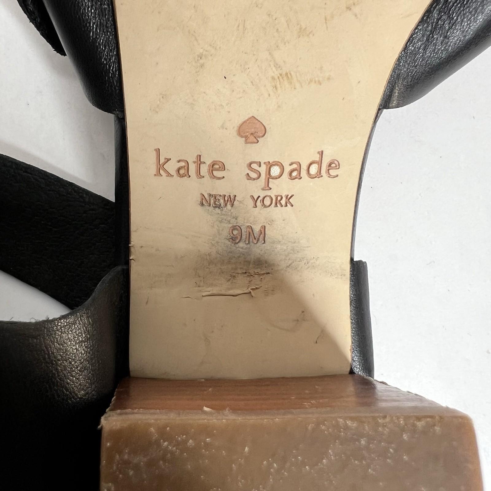 10-2218.jpg Kate Spade NY Black Soft Leather Buckle Ankle Strap Sandals 9M Block Heels