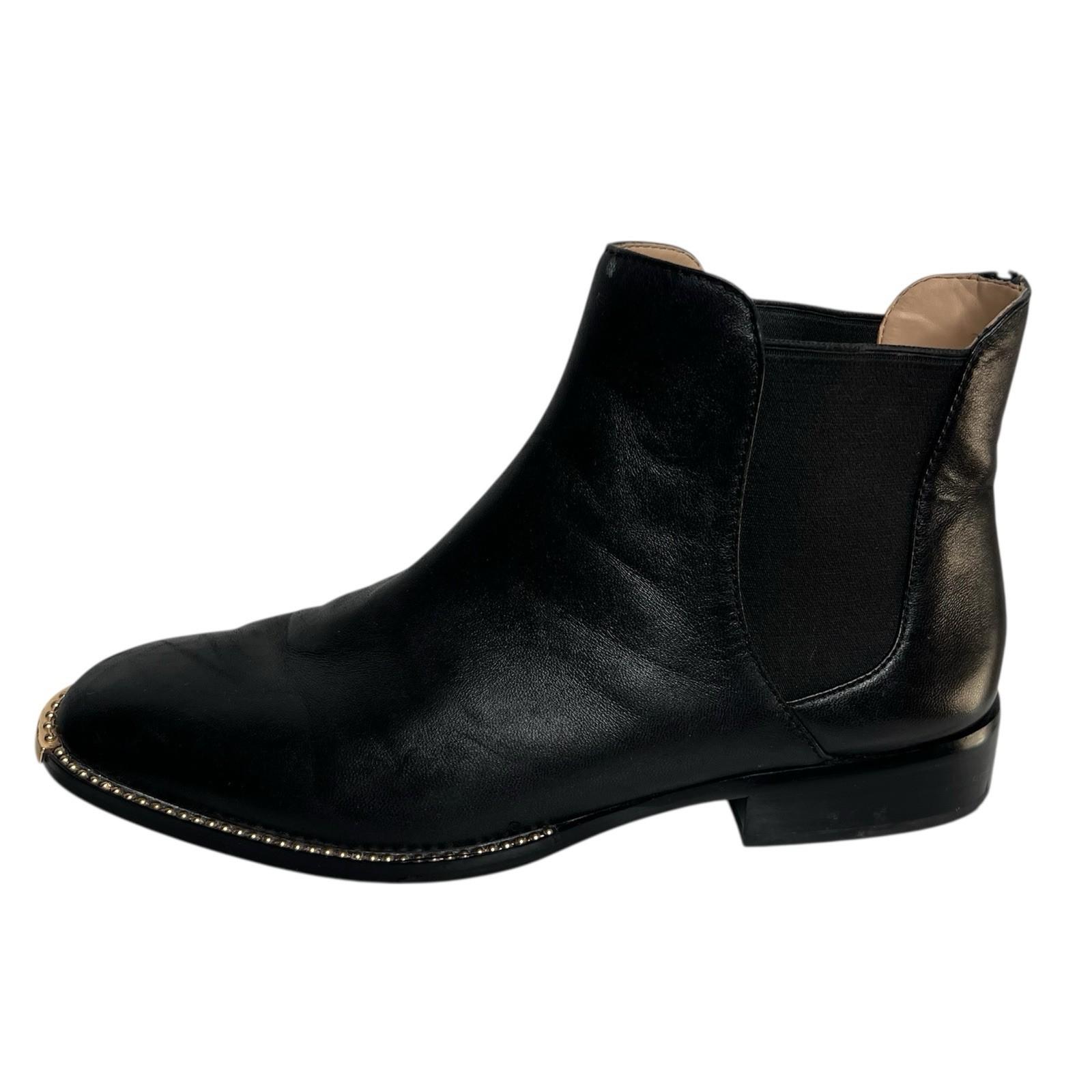 Coach Nichole Leather Booties Size 10 Black Gold Toe Plaque Beadchain Trim