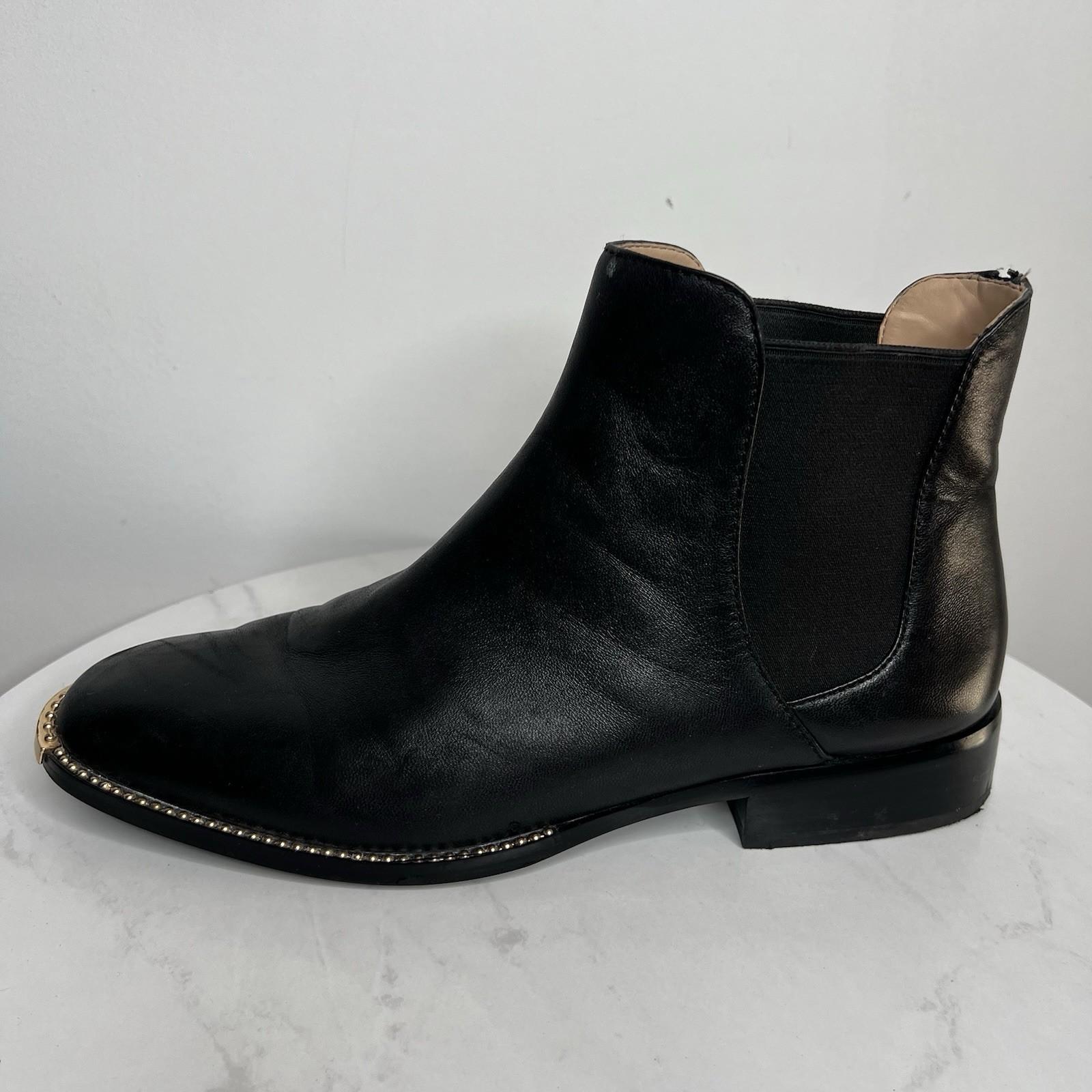 Coach Nichole Leather Booties Size 10 Black Gold Toe Plaque Beadchain Trim