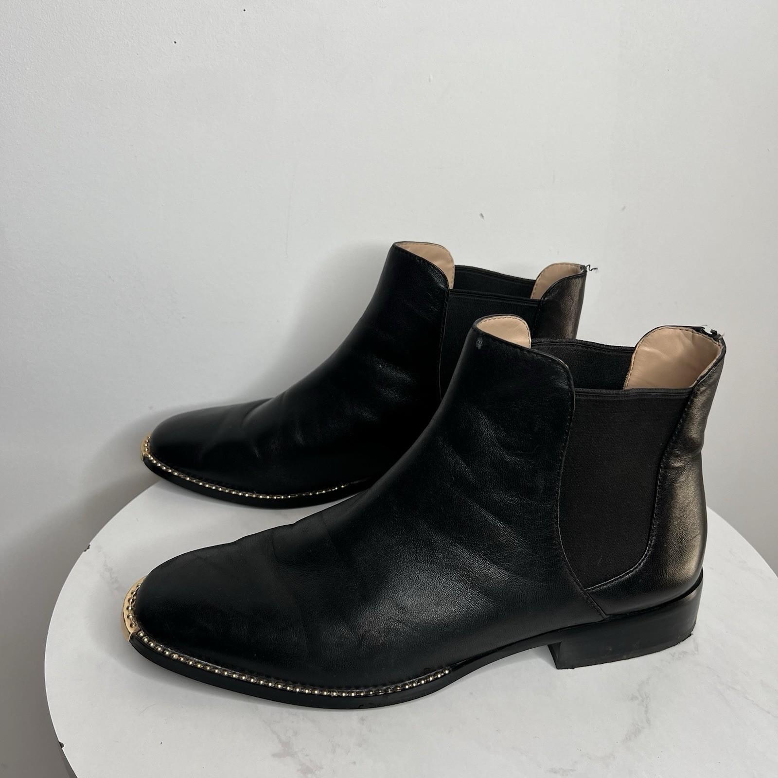 Coach Nichole Leather Booties Size 10 Black Gold Toe Plaque Beadchain Trim