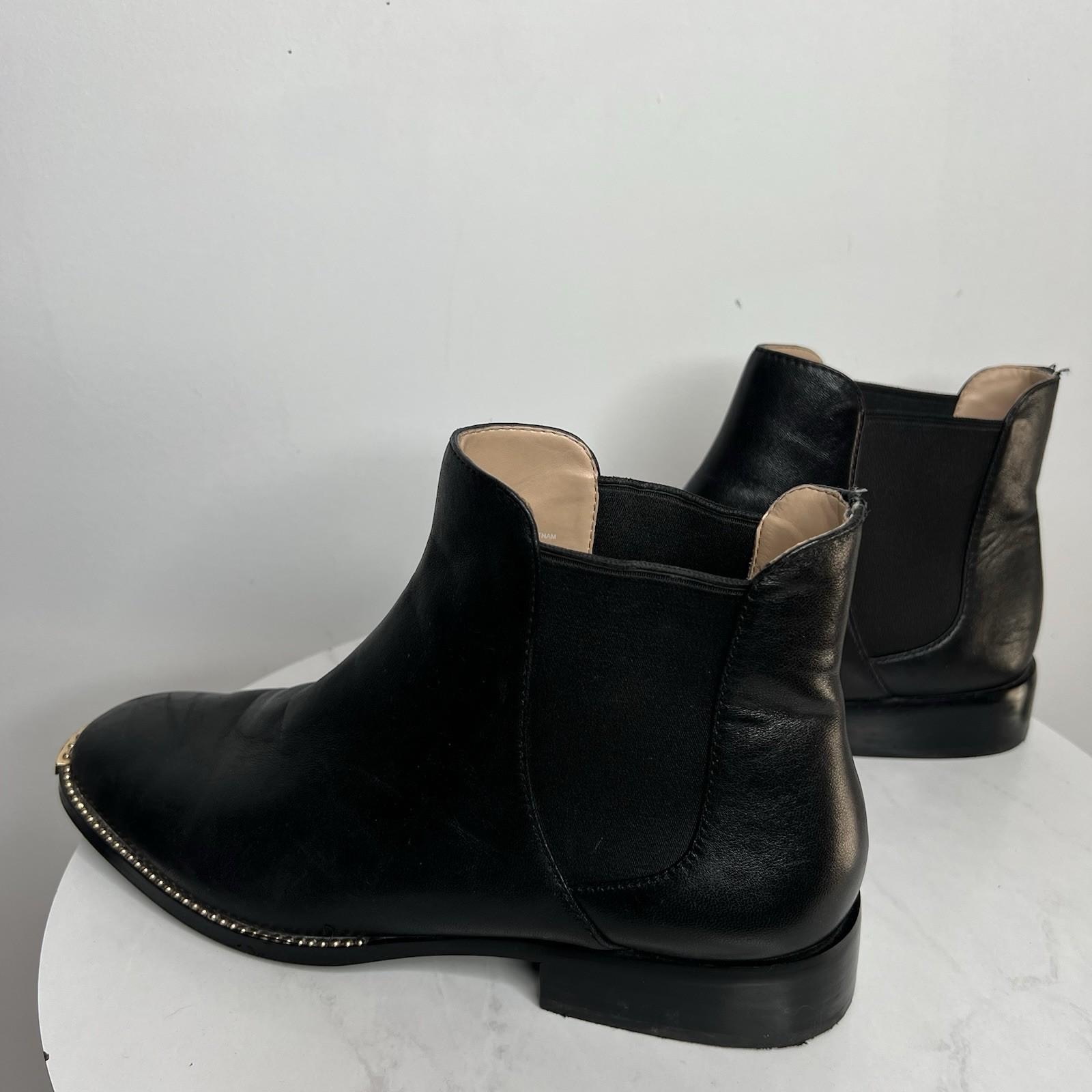 Coach Nichole Leather Booties Size 10 Black Gold Toe Plaque Beadchain Trim