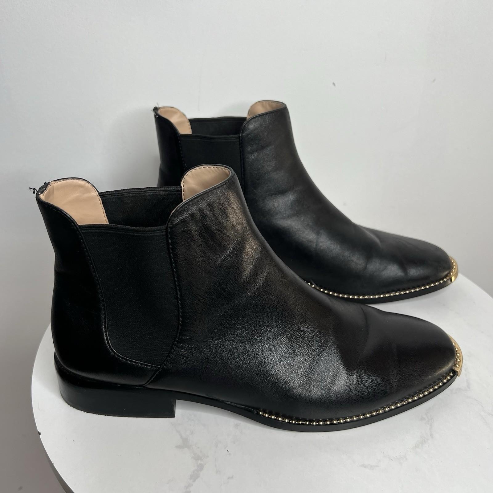 Coach Nichole Leather Booties Size 10 Black Gold Toe Plaque Beadchain Trim