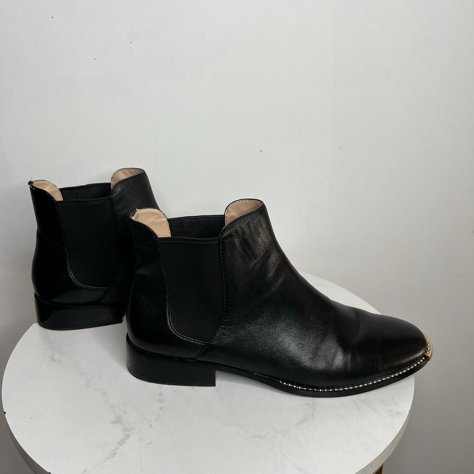 Coach Nichole Leather Booties Size 10 Black Gold Toe Plaque Beadchain Trim