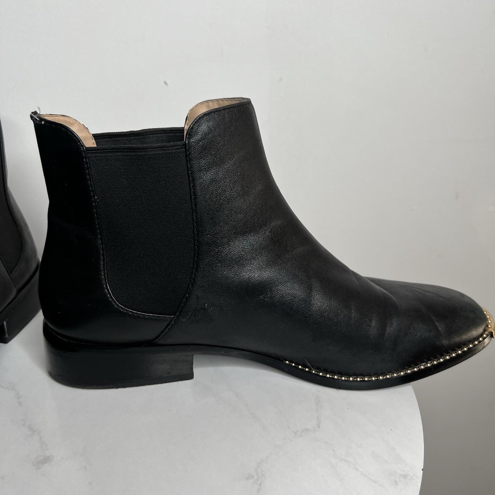 Coach Nichole Leather Booties Size 10 Black Gold Toe Plaque Beadchain Trim