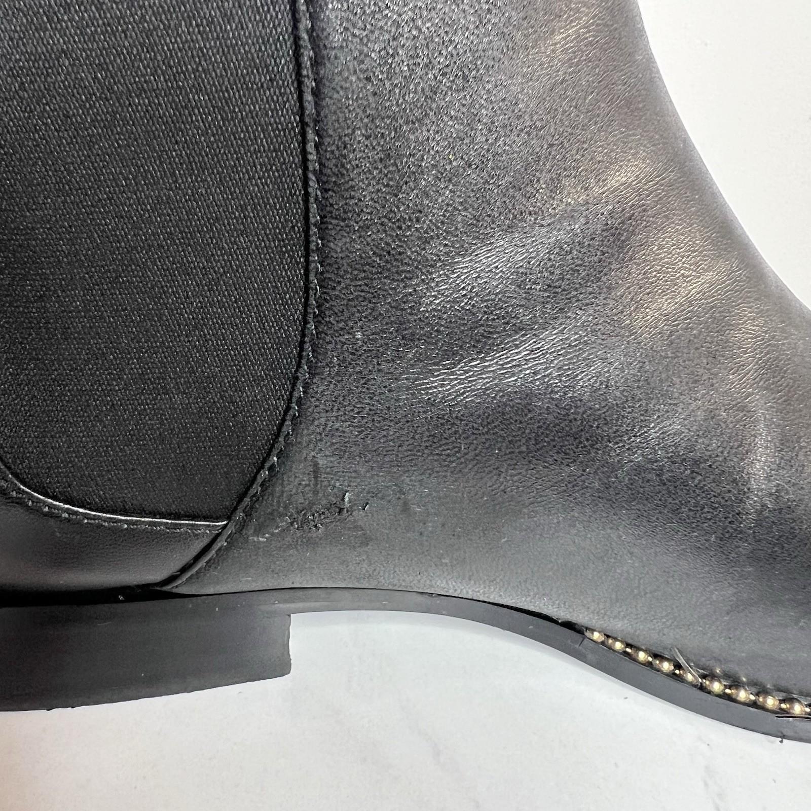 Coach Nichole Leather Booties Size 10 Black Gold Toe Plaque Beadchain Trim