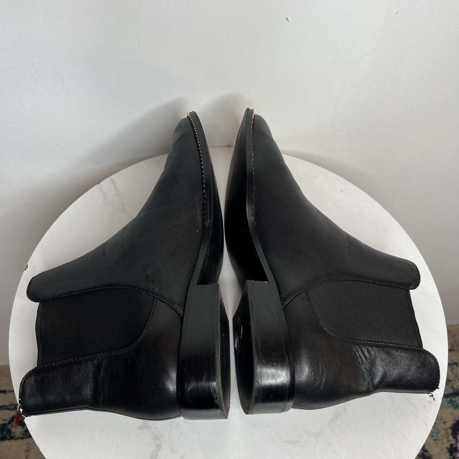 Coach Nichole Leather Booties Size 10 Black Gold Toe Plaque Beadchain Trim