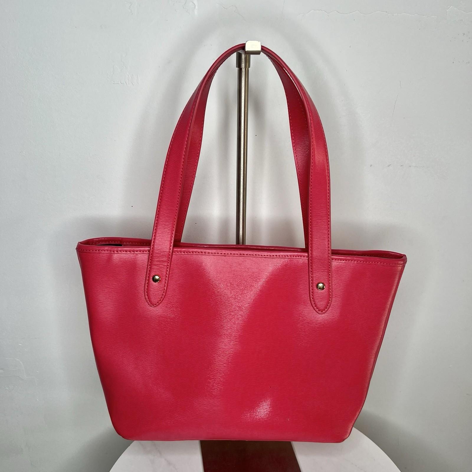 Ralph Lauren Bennington Medium Tote Shopper Handbag Saffiano Leather Fuchsia